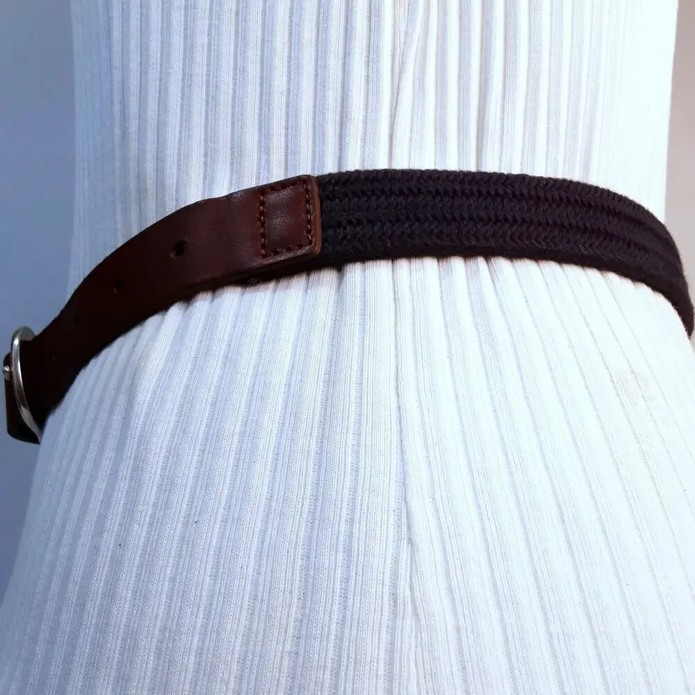 💎Crewcut Boys Braided Elastic Belt Size Medium Navy Blue Bungee Brown Leather